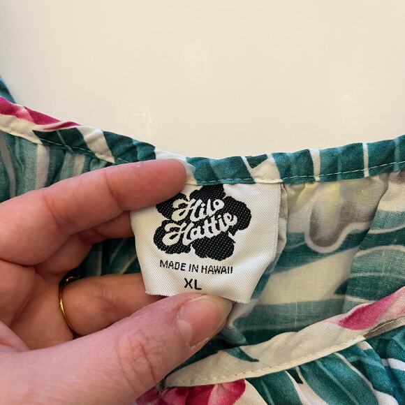 Vintage Hilo Hattie Tropical Print Dress XL Hawaii Palm Leaf Floral Muumuu Midi - Picture 8 of 11